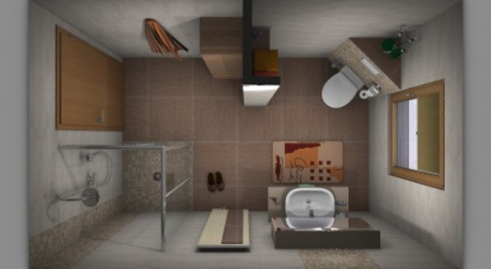 Kleines Badezimmer mit Stauraum und Ablagen
