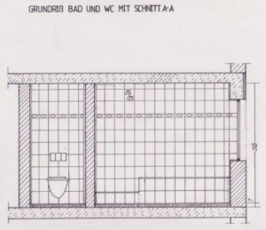 Fliesen Verlegeplan. Seitenansicht für Bad und WC