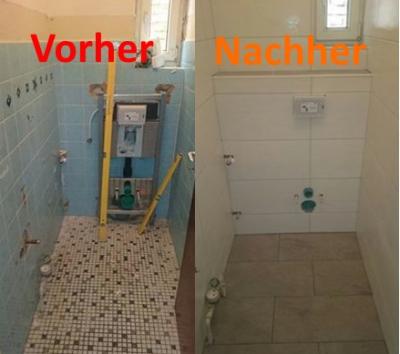 Verfliestes WC mit großen Wandfliesen